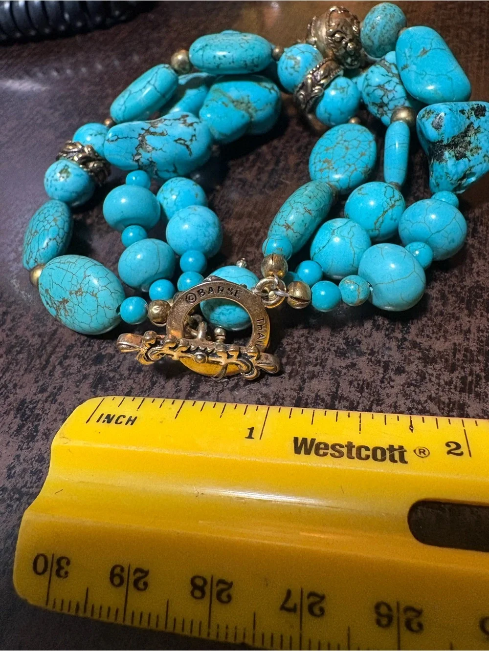 Barse Thialand, turquoises? Style bracelet. 3 strand (not a stretch bracelet)